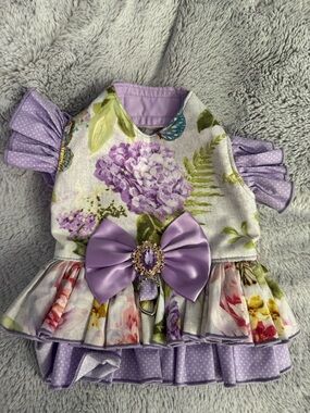 Lavender Floral Ruffle Pet Dress with Bow Accent